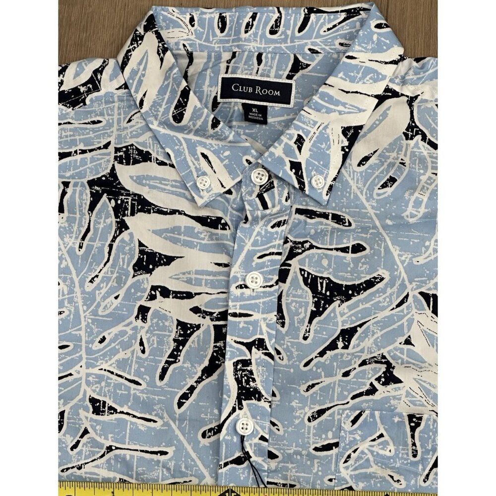 Club Room Palm Tree Cotton Tropical Button-Down Short Sleeve Shirt Blue Size XL - Picture 4 of 5
